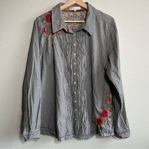 Johnny Was 3J Workshop Embroidered Floral Button-down XL